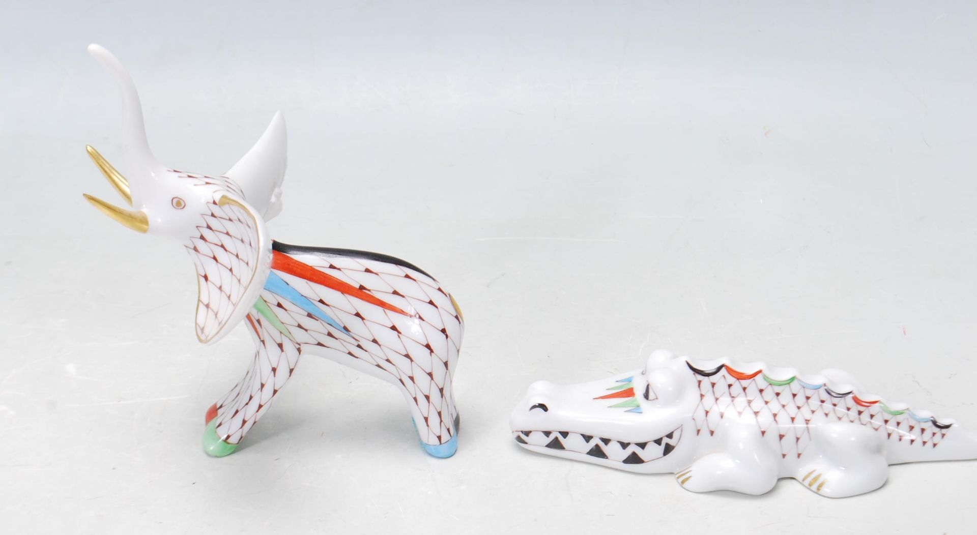 TWO HAND PAINTED CERAMIC FIGURINES BY HOLLOHAZA HUNGRY - ELEPHANT - CROCODILE - Image 3 of 6