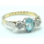 18CT GOLD BLUE STONE & DIAMOND RING