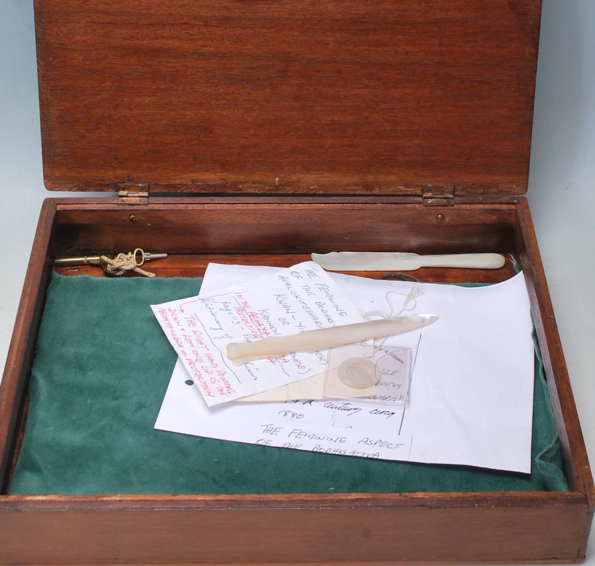 EDWARDIAN MARQUETRY CUTLERY BOX AND PAGE OPENERS - Image 2 of 6