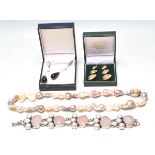 GROUP OF VINTAGE SILVER JEWELLERY INCLUDING PEARLS & QUARTZ