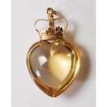 ANTIQUE CITRINE AND 9CT GOLD HEART AND CROWN PENDANT