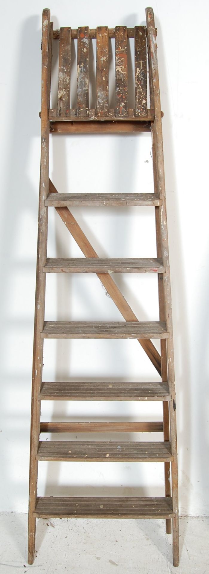 TWO VINTAGE LATE 20TH CENTURY A FRAME WOODEN LADDERS - Image 2 of 5