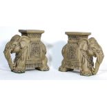 TWO 20TH CENTURY CERAMIC PLAT STAND / STOOLS IN FORM OF ASIAN ELEPHANTS