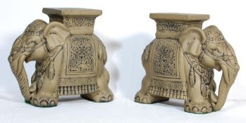 TWO 20TH CENTURY CERAMIC PLAT STAND / STOOLS IN FORM OF ASIAN ELEPHANTS