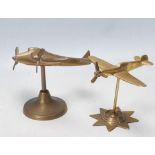 TWO VINTAGE RETRO 20TH WWII BRASS AEROPLANES PAPERWEIGHT