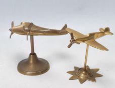 TWO VINTAGE RETRO 20TH WWII BRASS AEROPLANES PAPERWEIGHT