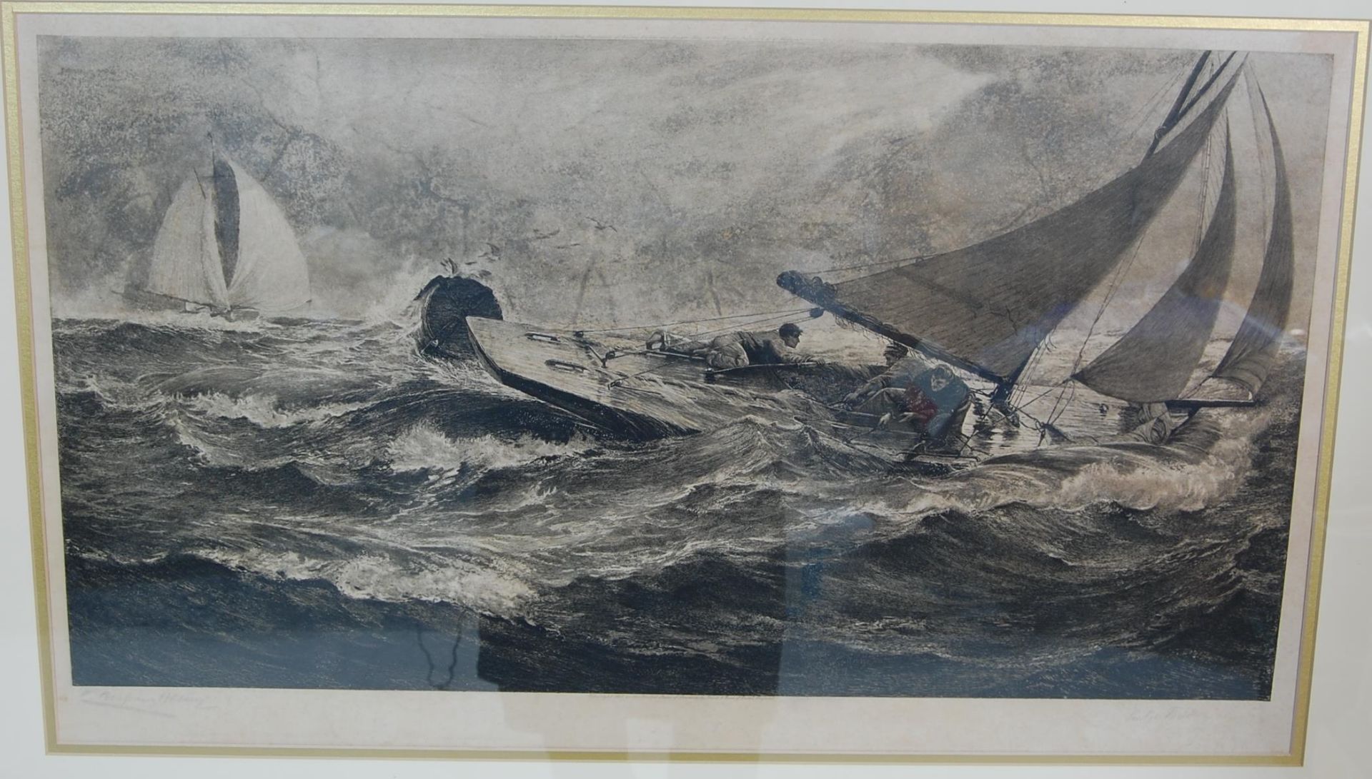 19TH CENTURY VICTORIAN FACILLON YACHT RACING ETCHING - Image 4 of 5