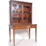 EDWARDIAN MAHOGANY AND LEATHER INLAID WRITING DESK, TOGETHER WITH MATCHING BOOKCASE.