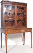 EDWARDIAN MAHOGANY AND LEATHER INLAID WRITING DESK, TOGETHER WITH MATCHING BOOKCASE.