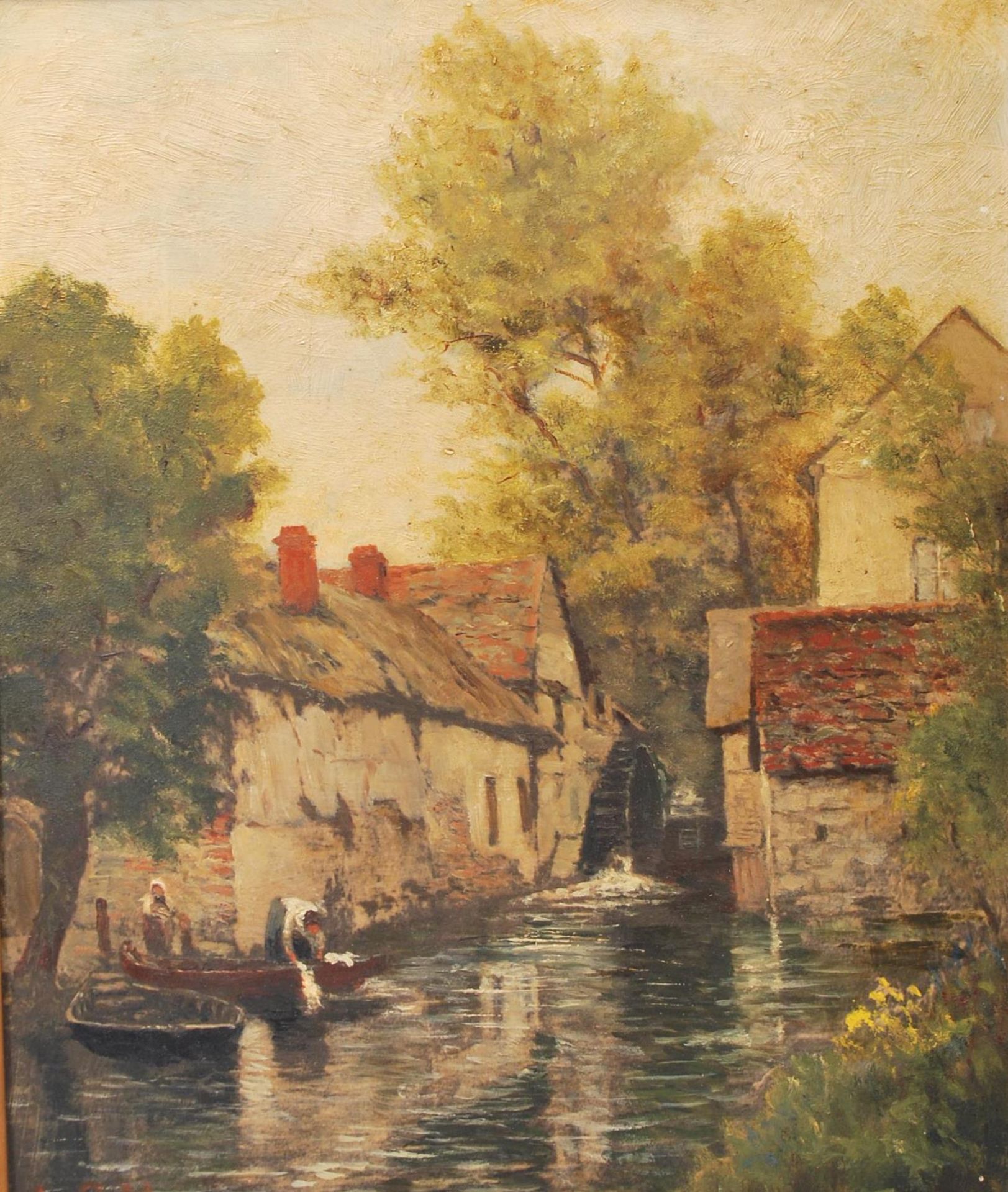 ANTIQUE OIL ON BOARD PAINTING DEPICTING A MILL - Image 2 of 6