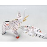 TWO HAND PAINTED CERAMIC FIGURINES BY HOLLOHAZA HUNGRY - ELEPHANT - CROCODILE