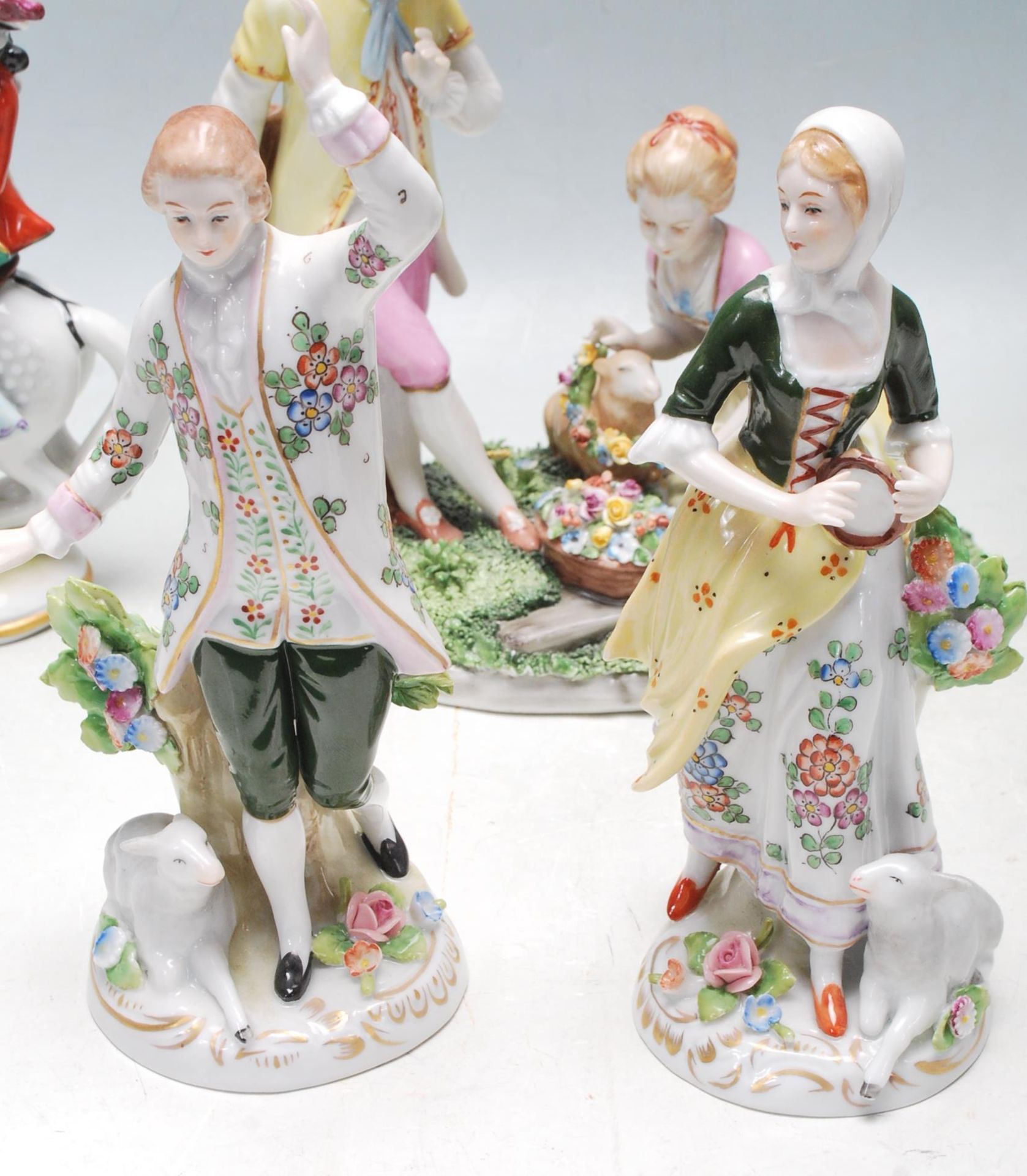 GROUP OF 19TH CENTURY AND LATER DRESDEN STYLE CERAMIC PORCELAIN FIGURINES - Image 2 of 7