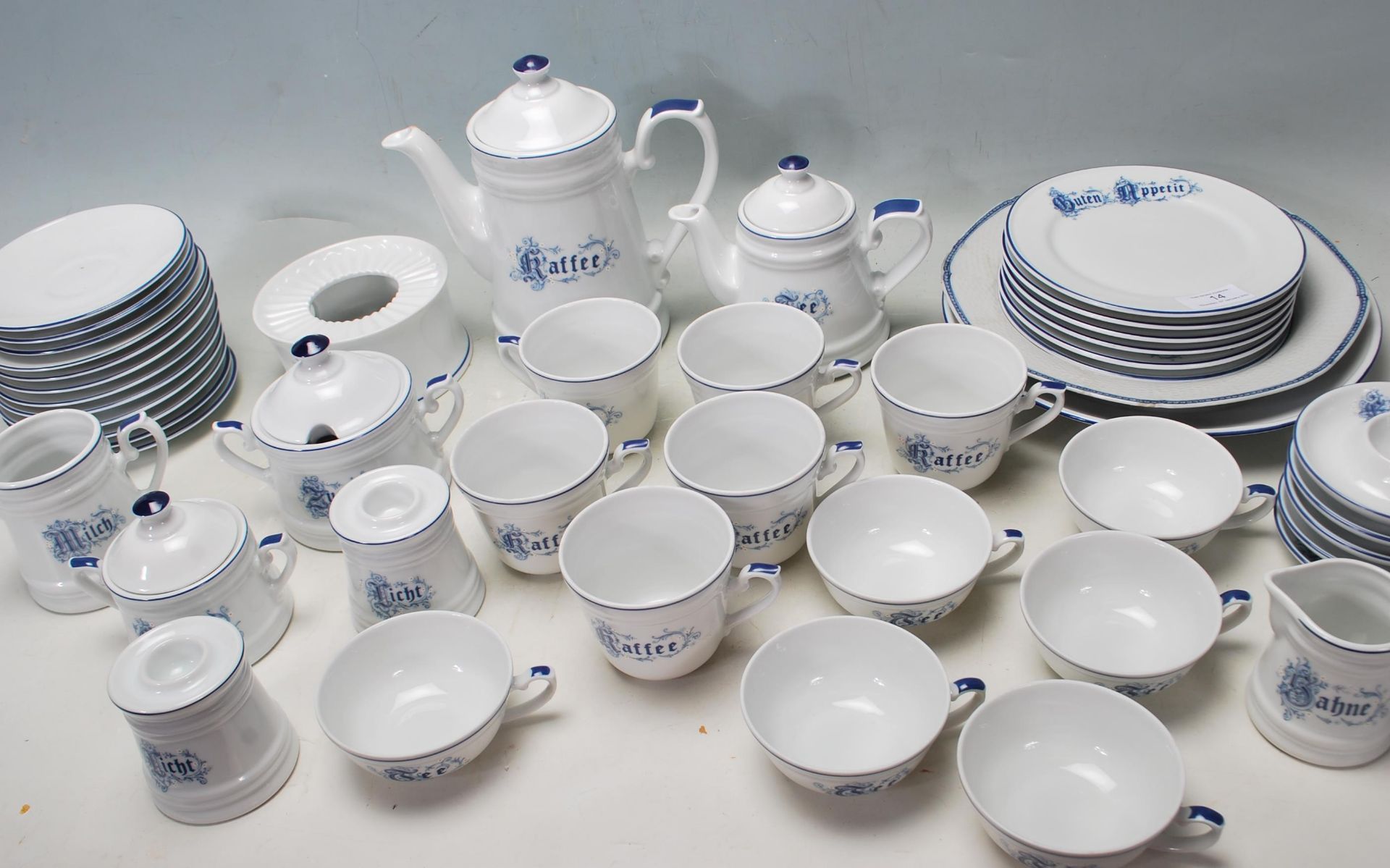 LARGE MID CENTURY VINTAGE GERMAN BLUE AND WHITE PORCELAIN TEA SERVICE BY KRONESTER BAVARIA