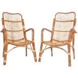 TWO VINTAGE 20TH CENTURY BAMBOO TUB CHAIRS IN THE MANNER OF FRANCO ALBINI