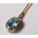 9CT GOLD HALLMARKED BLUE STONE PENDANT AND CHAIN