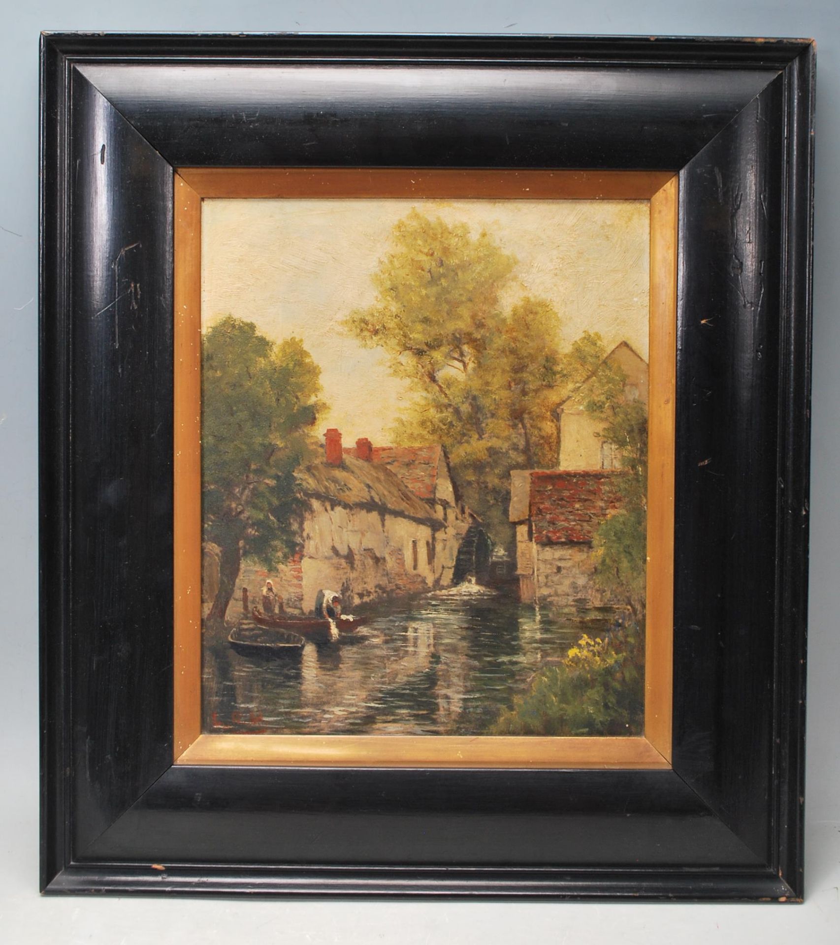 ANTIQUE OIL ON BOARD PAINTING DEPICTING A MILL