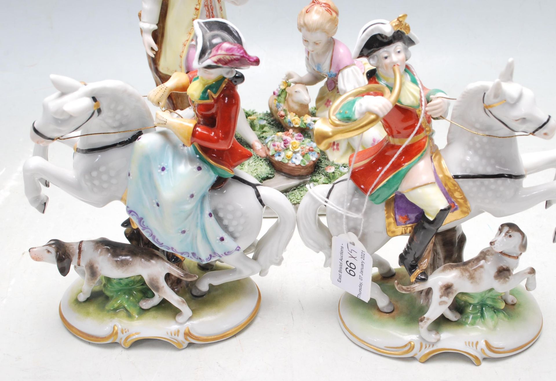 GROUP OF 19TH CENTURY AND LATER DRESDEN STYLE CERAMIC PORCELAIN FIGURINES - Image 3 of 7