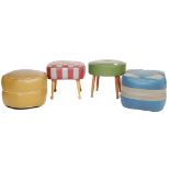 SET OF FOUR RETRO VINTAGE 1950S AND LATER LEATHER FOOTSTOOLS