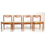 FOUR RETRO TEAK WOOD DINING CHAIRS WITH LEATHER SEATS