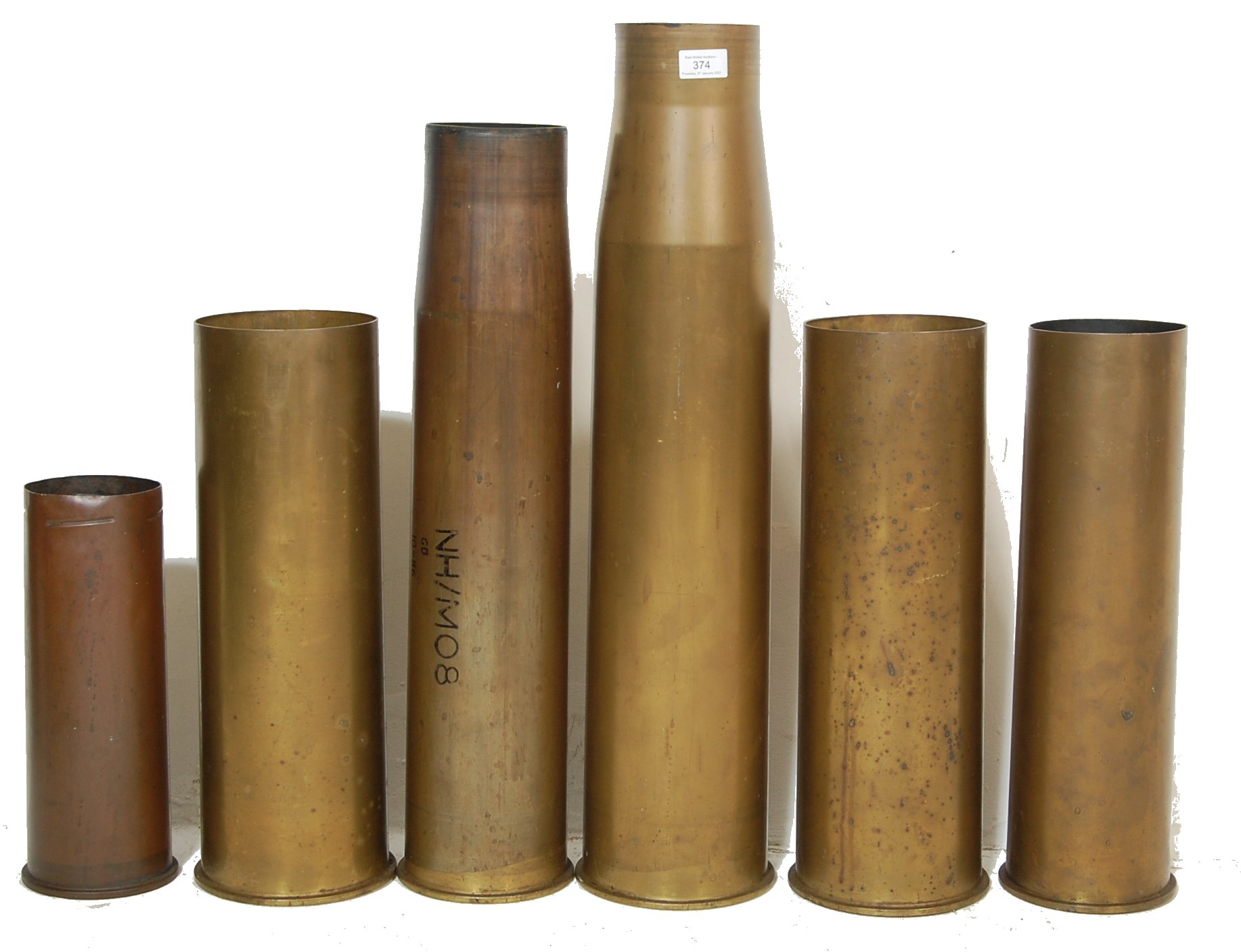 SIX 1970’S AND 80’S MILITARY BRASS SHELLS
