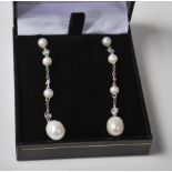 PAIR OF VINTAGE 14CT GOLD DIAMOND AND PEARL EARRINGS