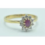 18CT GOLD RUBY AND DIAMOND CLUSTER RING