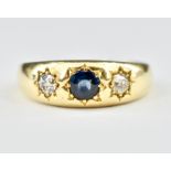 18CT GOLD GYPSY RING SET WITH SAPPHIRE AND DIAMOND