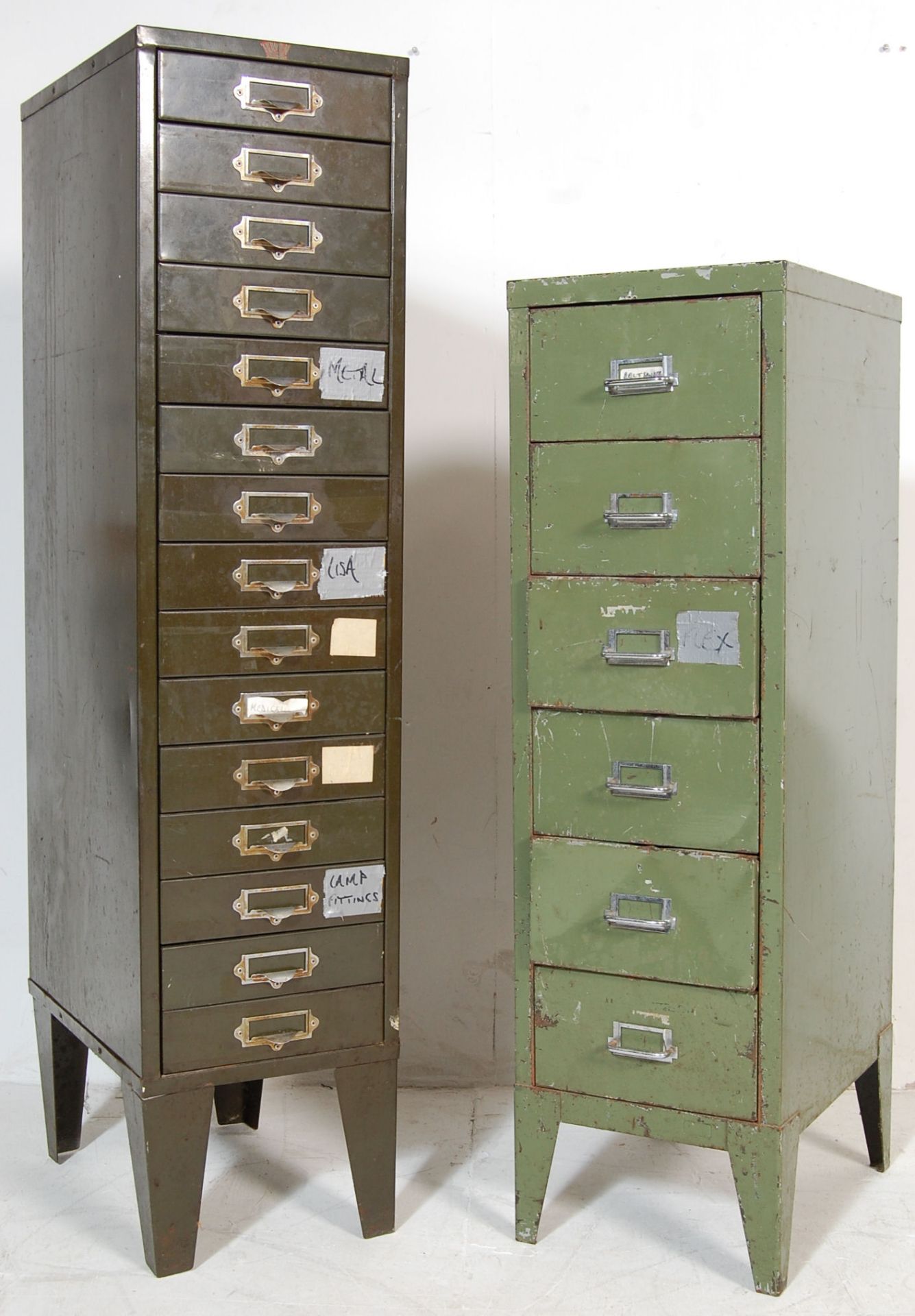 TWO RETRO VINTAGE INDUSTRIAL FACTORY METAL FILING CABINET