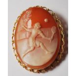 VINTAGE 9CT GOLD TENNIS CAMEO BROOCH