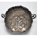 ANTIQUE SILVER TWIN HANDLED FLORAL DISH