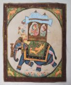 ANTIQUE INDIAN PAINTING ON SILK DEPICTING AN ELEPHANT