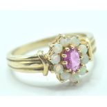 9CT GOLD OPAL & SAPPHIRE CLUSTER RING