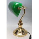 ANTIQUE STYLE GILT METAL AND GREEN GLASS BANKERS LAMP