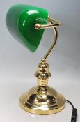 ANTIQUE STYLE GILT METAL AND GREEN GLASS BANKERS LAMP