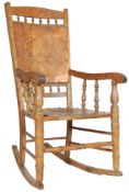VICTORIAN BEECHWOOD ROCKING CHAIR WITH CARVED DECORATION
