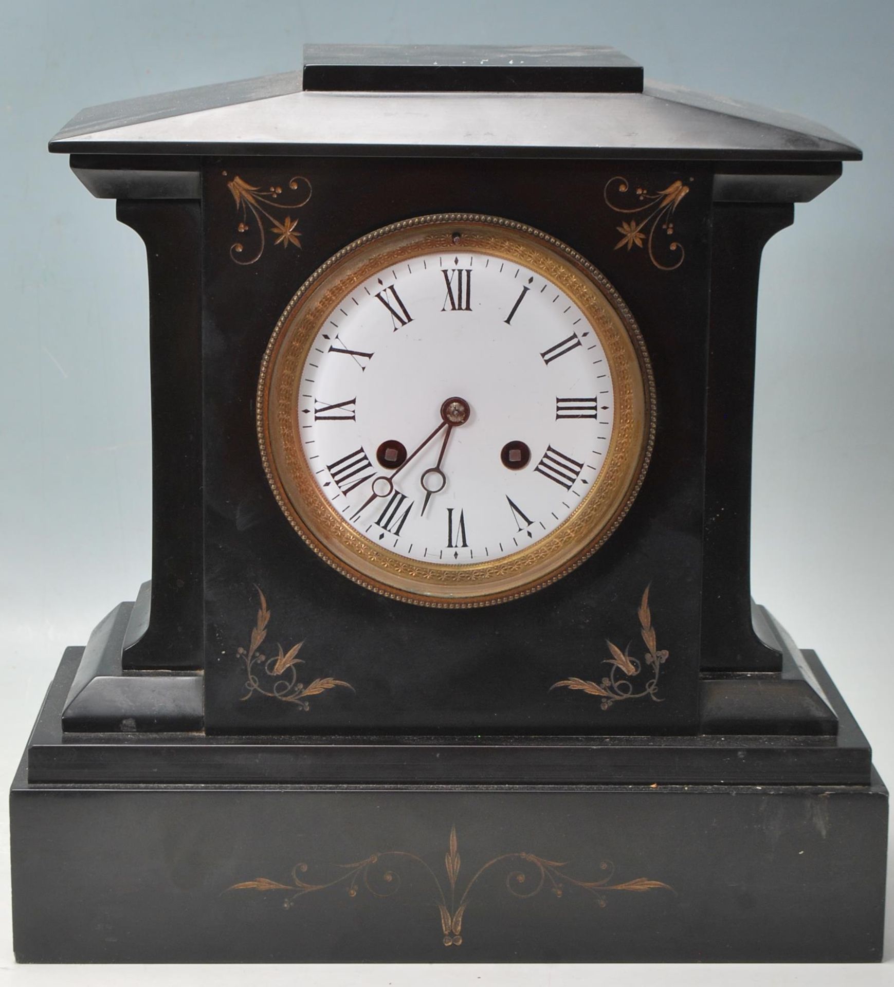 ANTIQUE 19TH CENTURY VICTORIAN BLACK MARBLE MANTLE CLOCK