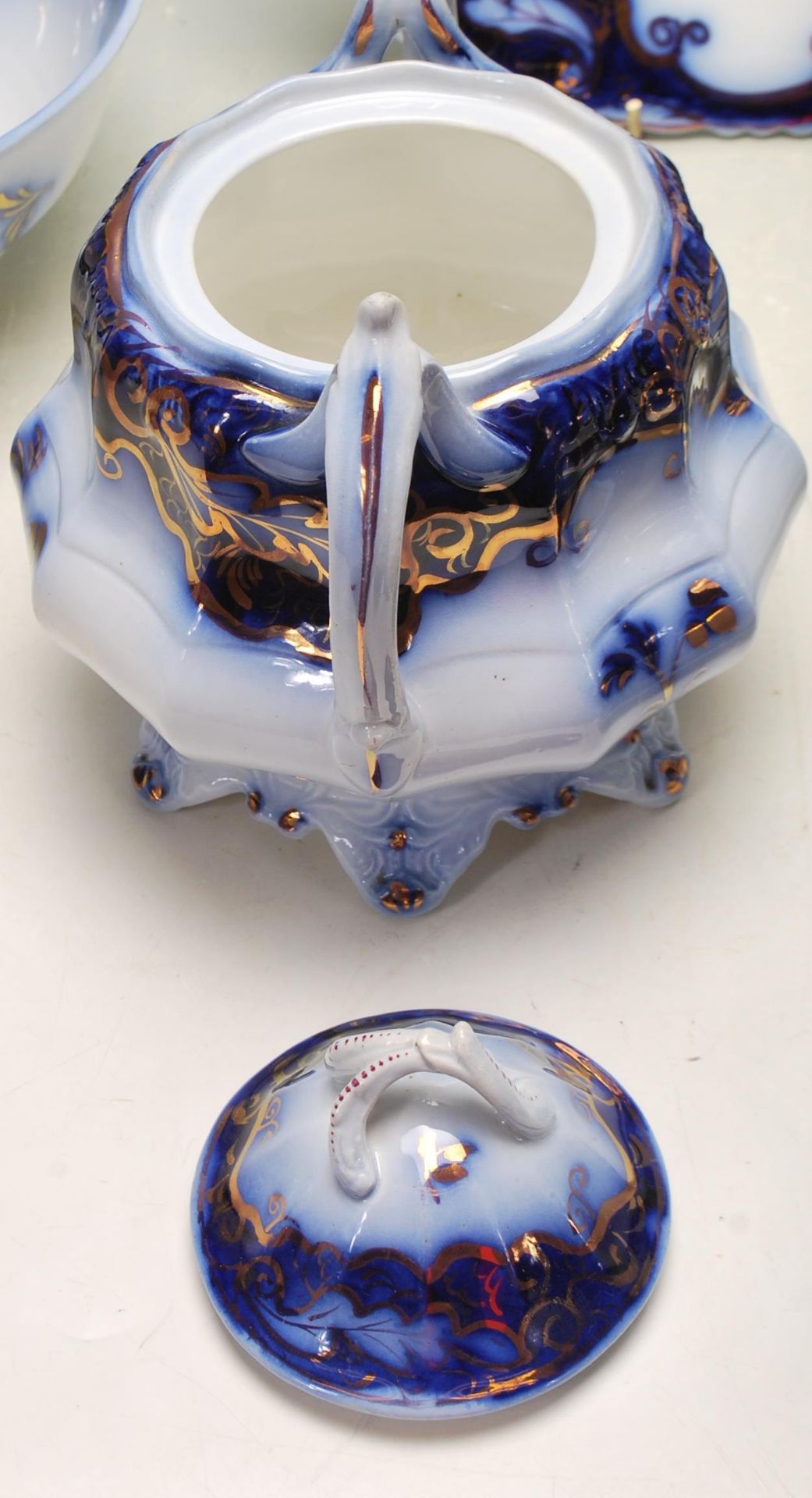 19TH CENTURY VICTORIAN STAFFORDSHIRE BLUE AND WHITE TEA SET - Image 4 of 10