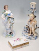 MEISSEN PORCELAIN BOX MEISSEN CANDLETSTICK ETC