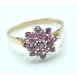 9CT GOLD AND PINK STONE CLUSTER RING