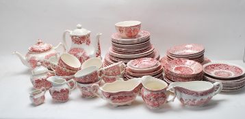 LARGE COLLECTION OF RED AND WHITE TRANSFER PRINTED TEA SERVICE