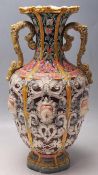 ANTIQUE COPELAND MAJOLICA TWIN HANDLED VASE