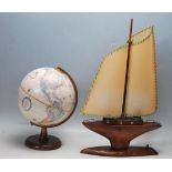 RETRO 20TH CENTURY WOODEN SAILING YACHT TABLE LAMP AND GLOBE
