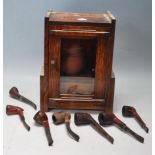 1930'S ART DECO OAK SMOKERS CABINET AND PIPES