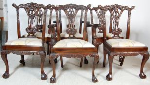 SET OF SIX 20TH CENTURY ANTIQUE CHIPPENDALE STYLE DINING CHAIRS