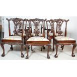 SET OF SIX 20TH CENTURY ANTIQUE CHIPPENDALE STYLE DINING CHAIRS