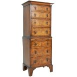 EARLY 20TH CENTURY GEORGIAN REVIVAL WALNUT TALLBOY CHEST ON CHEST OF DRAWERS OF NARROWN PROPORTIONS