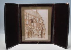 EDWARDIAN TOOLED BROWN LEATHER FOLDING PHOTO FRAME