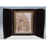 EDWARDIAN TOOLED BROWN LEATHER FOLDING PHOTO FRAME