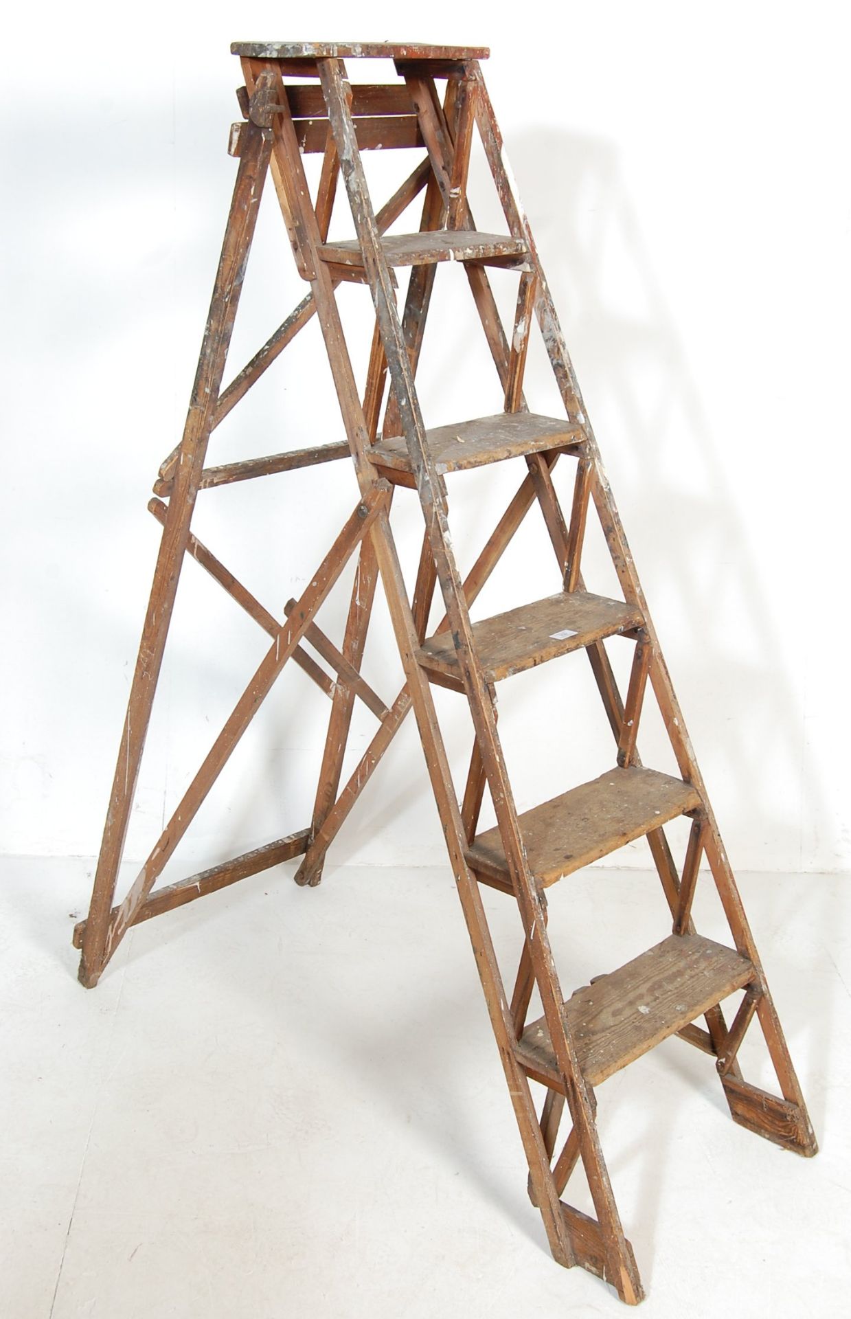 A VINTAGE 20TH CENTURY WOODEN A-FRAME TRESTLE STEP LADDER - Image 2 of 5