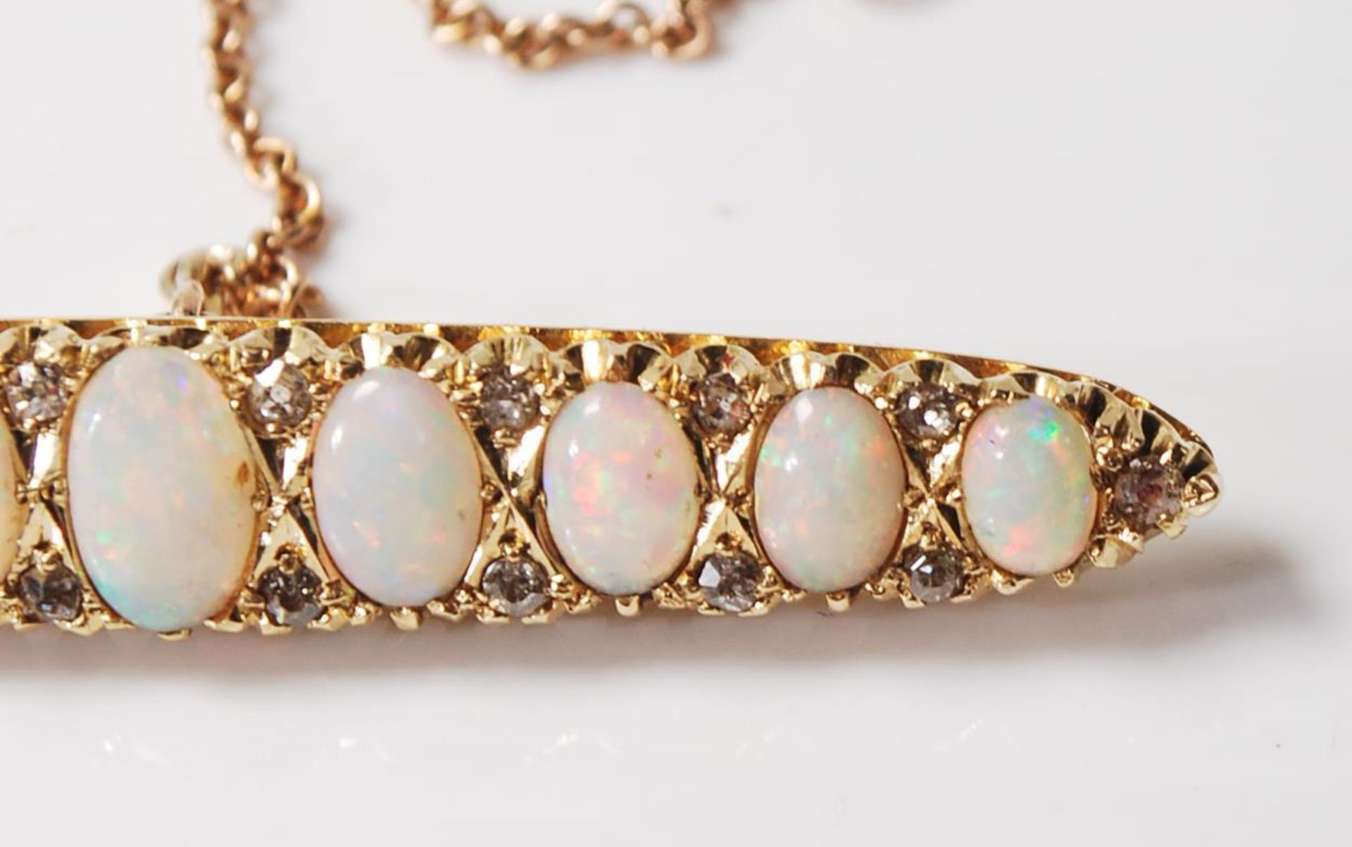 ANTIQUE 15CT GOLD OPAL AND DIAMOND BROOCH - Image 3 of 6